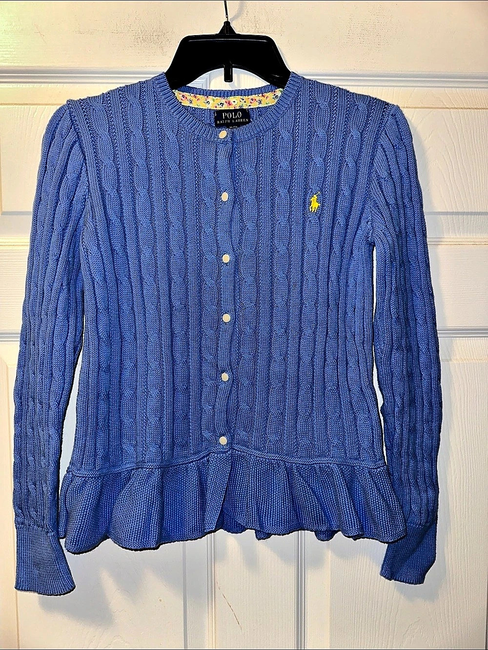 Girls Polo Ralph Lauren Blue Cable Knit Cardigan Sweater - Size XL (16)